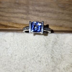 Elegant White Gold and Purple Iolite Gemstone Ring With Diamond Accents